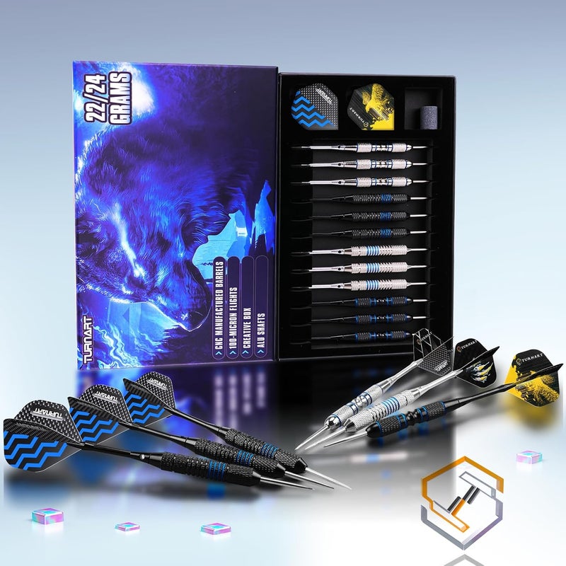Turnart Darts Metal Tip Set - Steel Tip Darts Darts Set Professional Metal Darts 12 pcs 22/24 Grams Pro Dart Set with Stylish Case Aluminum Shafts Extra 9 Flights - Image 4